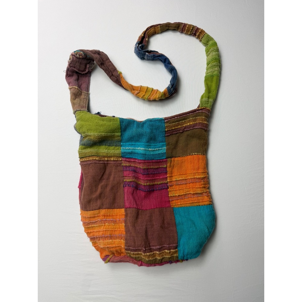 Boho Patchwork Hobo Bag Multi Color Woven Cotton Crossbody Hippie Festival Purse